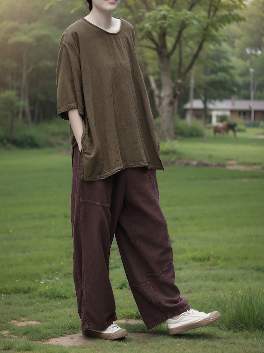 Casual Summer 100%Cotton O-Neck Pure Women Color Shirt