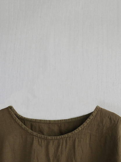 Casual Summer 100%Cotton O-Neck Pure Women Color Shirt