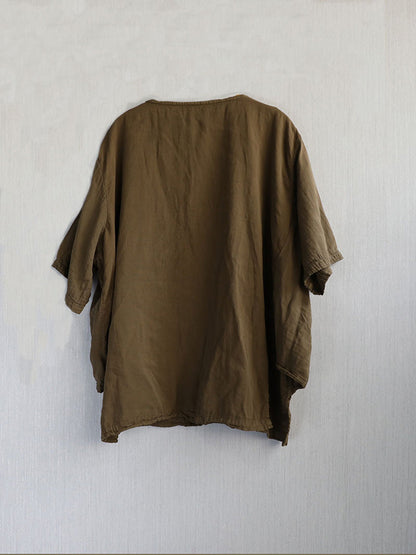 Casual Summer 100%Cotton O-Neck Pure Women Color Shirt