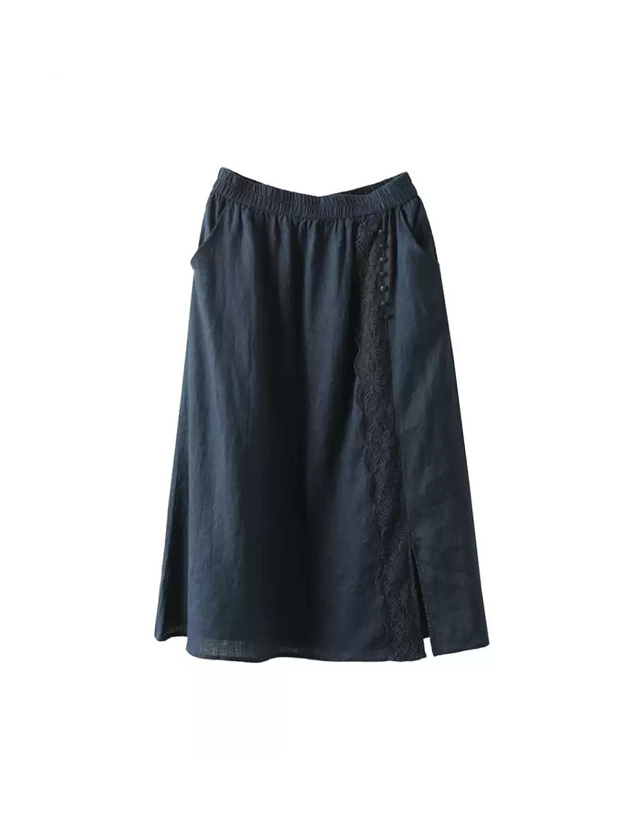 Summer Women Skirt Color Lace 100%Linen Pure