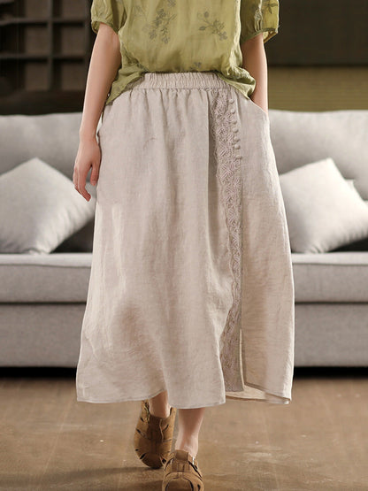 Summer Women Skirt Color Lace 100%Linen Pure