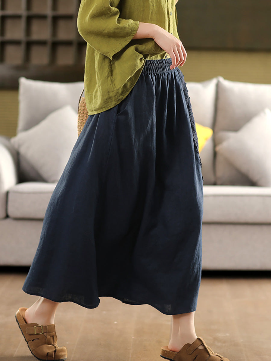 Summer Women Skirt Color Lace 100%Linen Pure
