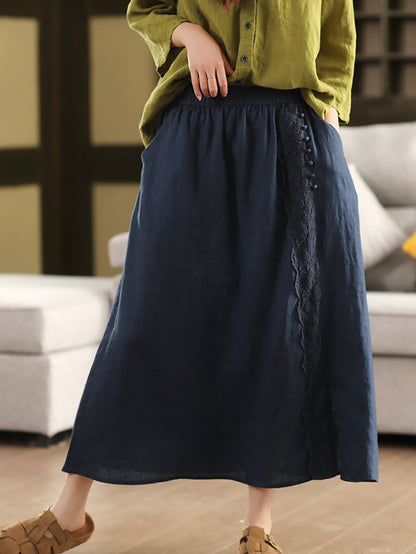 Summer Women Skirt Color Lace 100%Linen Pure