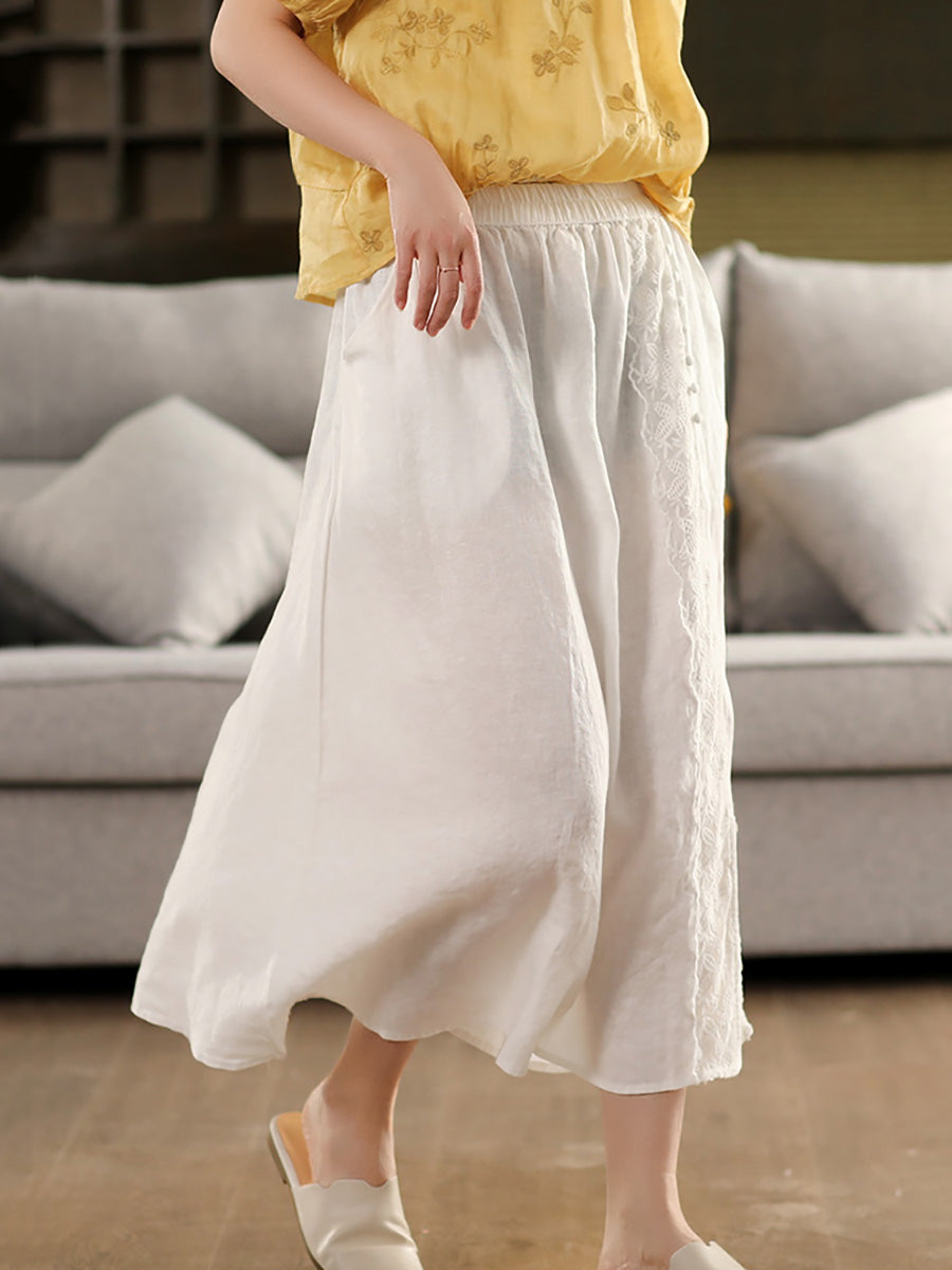 Summer Women Skirt Color Lace 100%Linen Pure