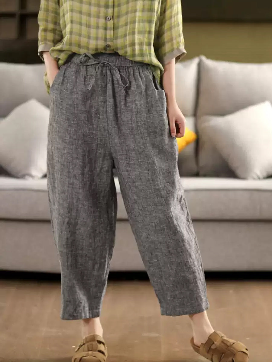 Women Retro Harem Summer Pants 100%Linen Color Pure