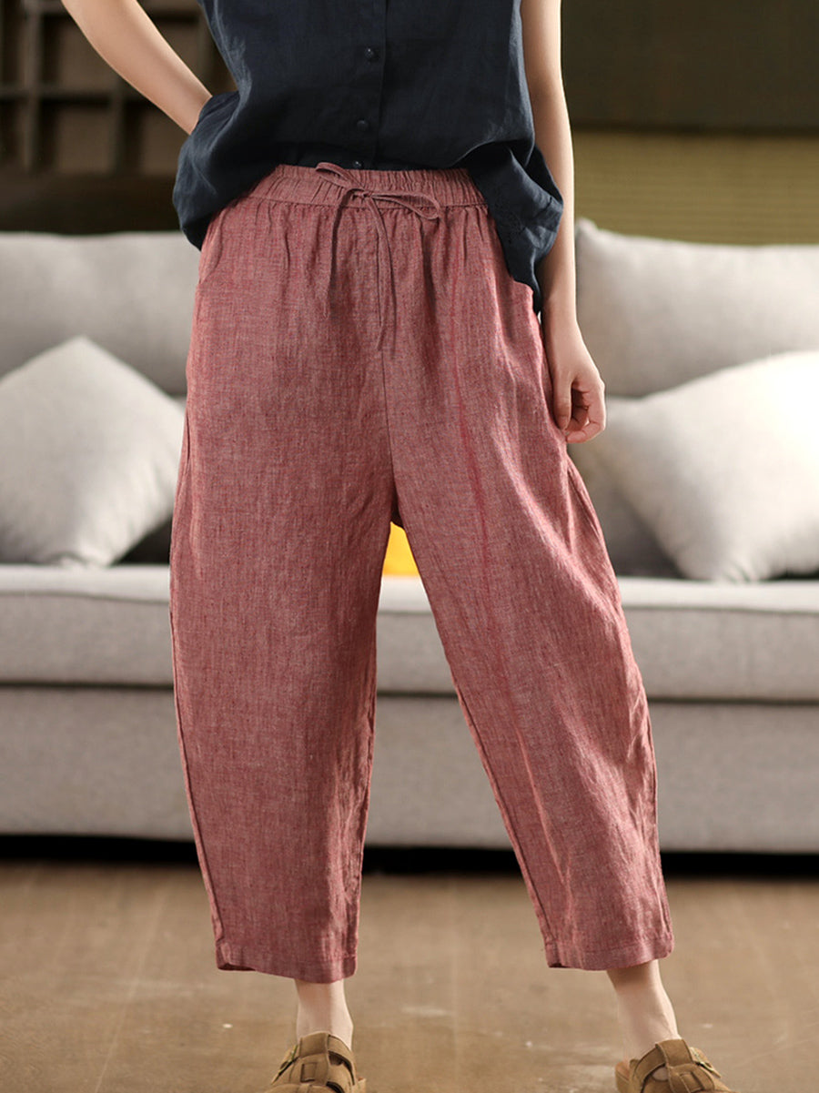 Women Retro Harem Summer Pants 100%Linen Color Pure