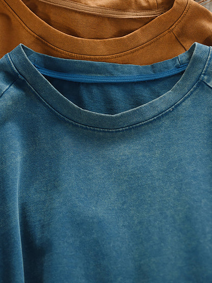 Summer 100%Cotton Women Shirt O-Neck Pure Color Casual