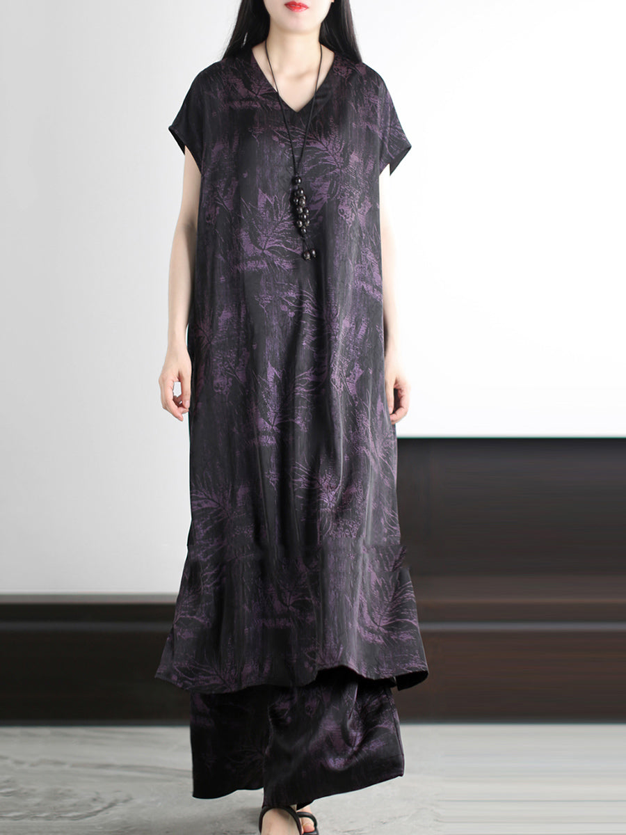 Vintage Summer Suits Flower Loose V-Neck Women