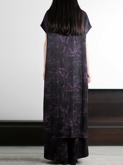 Vintage Summer Suits Flower Loose V-Neck Women