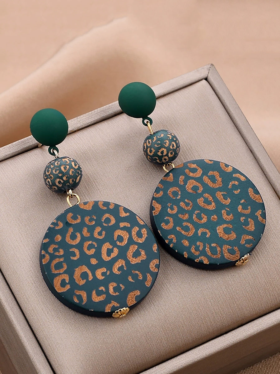 Earrings Women Vintage Round S925Sliver Wooden