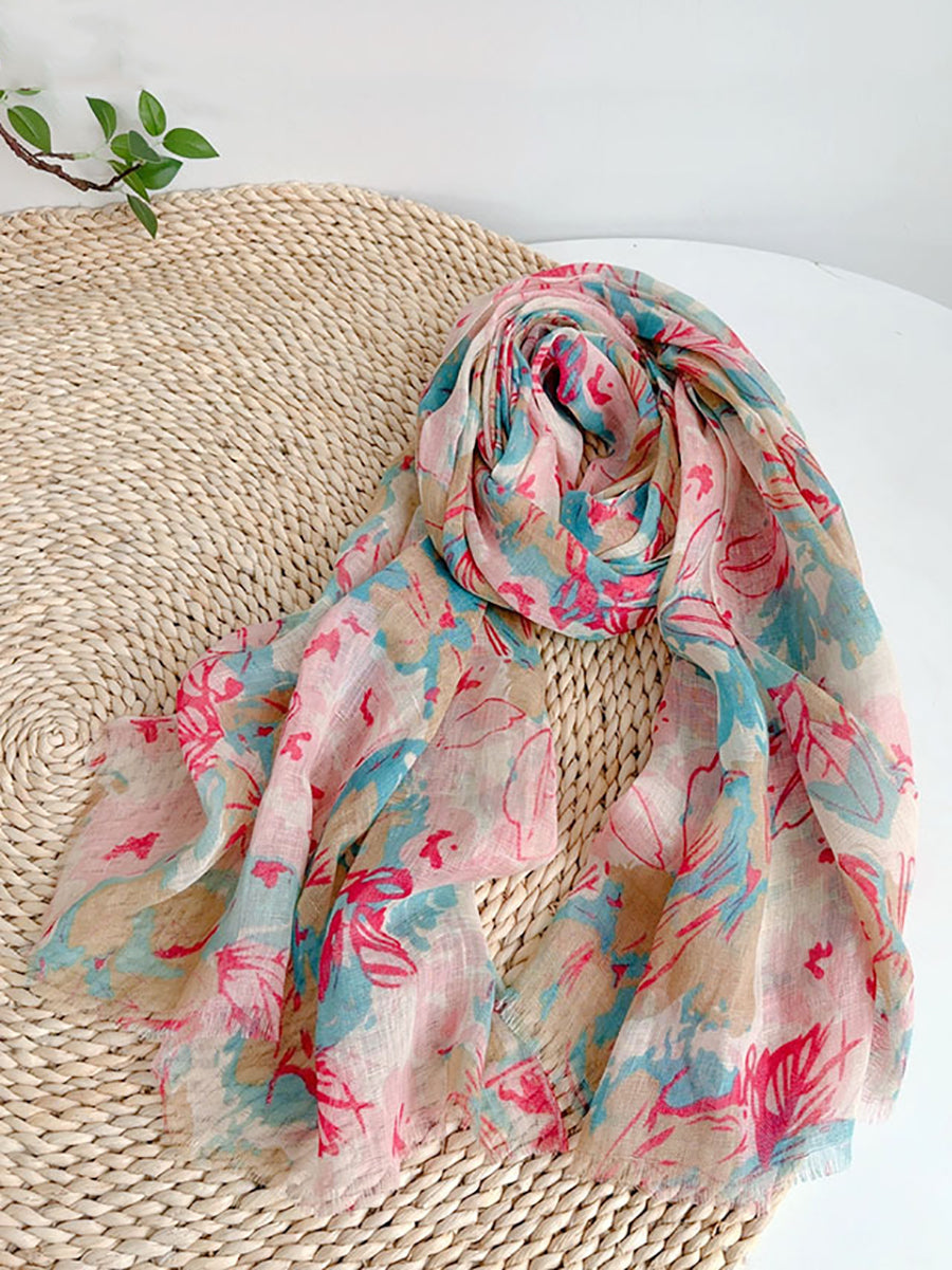 Shawl Thin Floral Artsy Scarf Summer