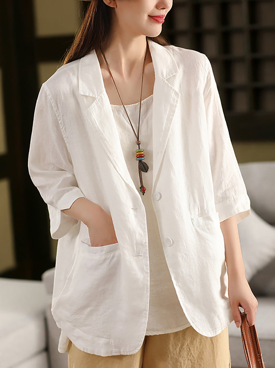 Color Summer Pure Artsy Women Coat Shirt 100%Linen