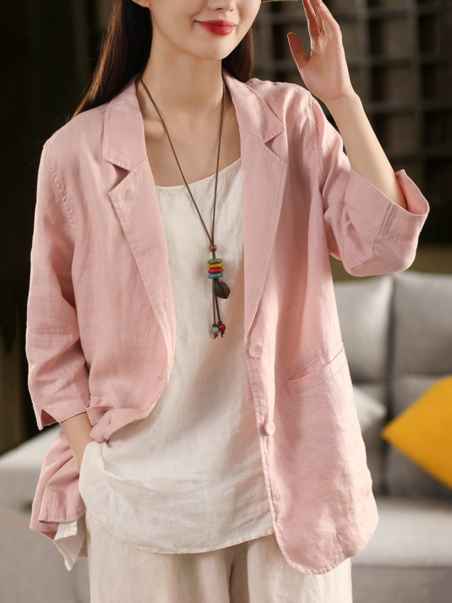Color Summer Pure Artsy Women Coat Shirt 100%Linen