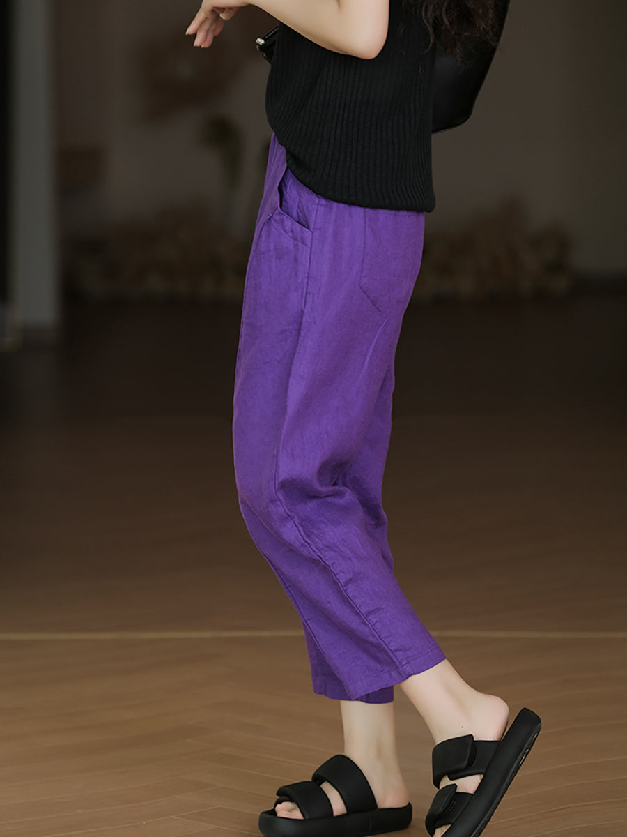 Pure Summer Harem Casual 100%Linen Pants Color Women