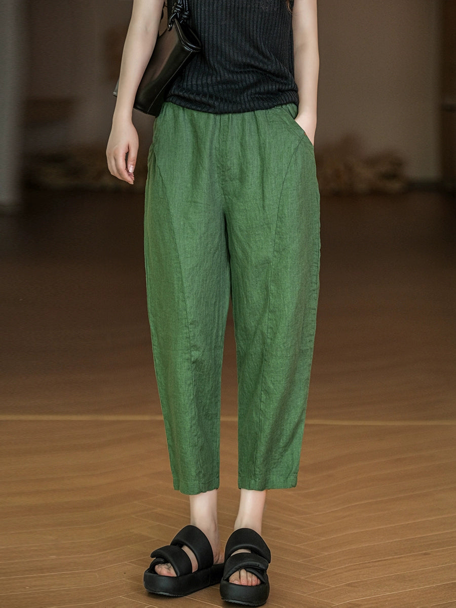 Pure Summer Harem Casual 100%Linen Pants Color Women