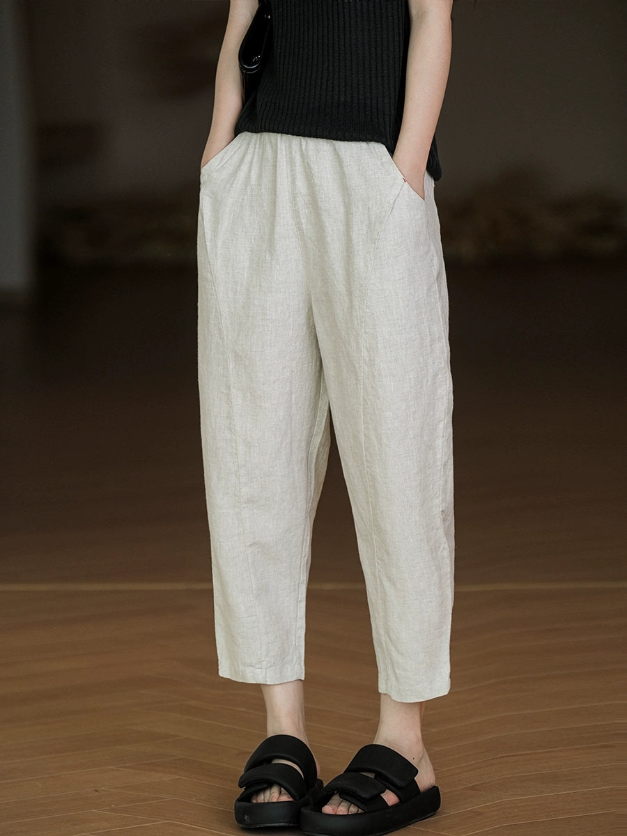 Pure Summer Harem Casual 100%Linen Pants Color Women