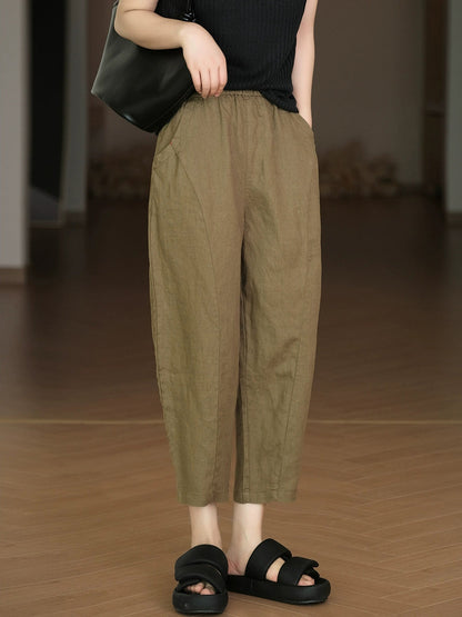 Pure Summer Harem Casual 100%Linen Pants Color Women
