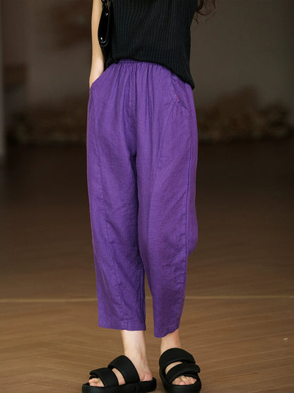 Pure Summer Harem Casual 100%Linen Pants Color Women