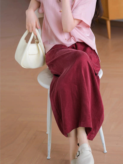 Summer Straight Women Color Pure Skirt Linen