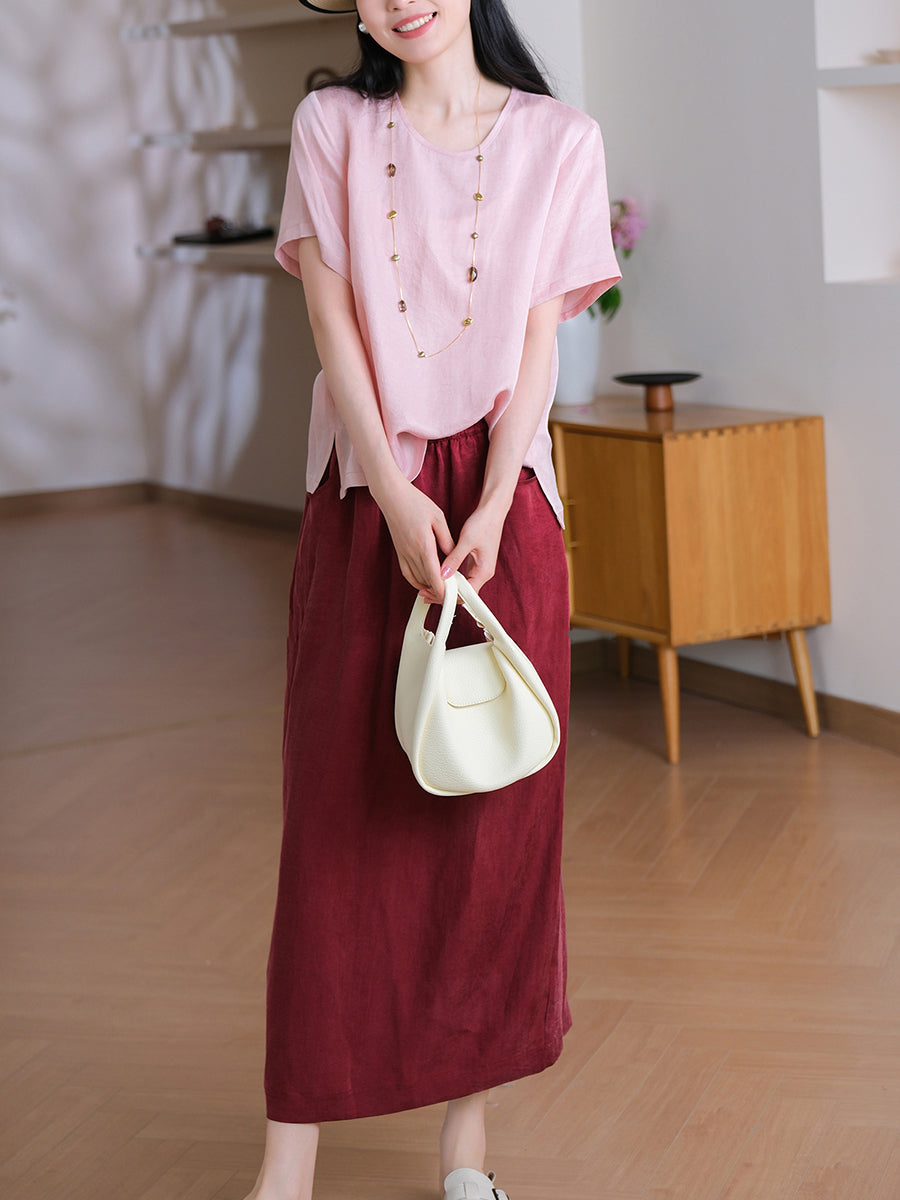 Summer Straight Women Color Pure Skirt Linen