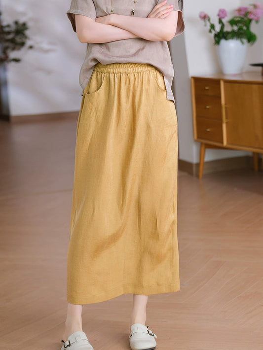 Summer Straight Women Color Pure Skirt Linen