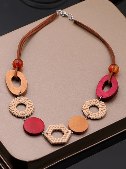 Women Geometric Wooden Necklace Ethnic