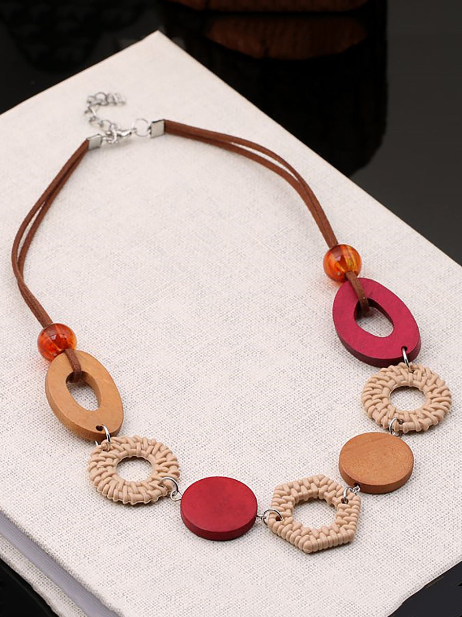 Women Geometric Wooden Necklace Ethnic