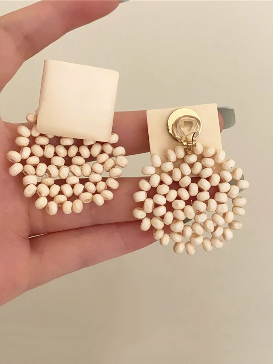 Square Vintage Wooden Bead Women Flower Earrings