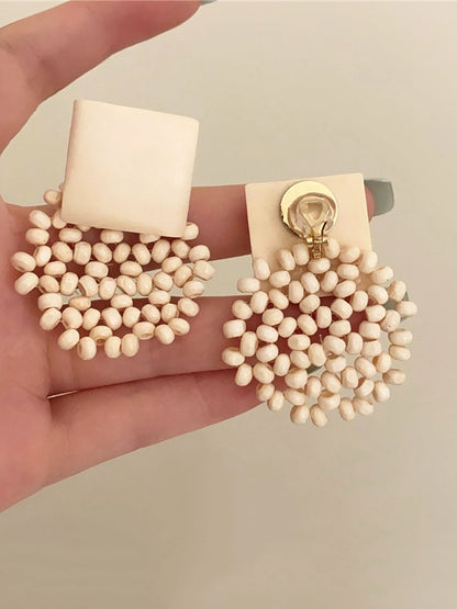 Square Vintage Wooden Bead Women Flower Earrings