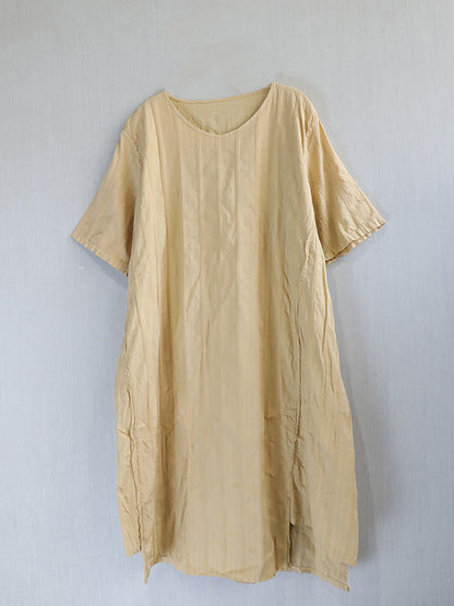 Dress Women Summer O-Neck Cotton Stripe Retro