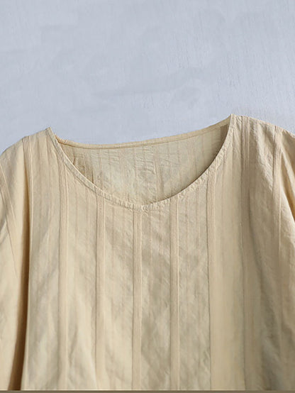 Dress Women Summer O-Neck Cotton Stripe Retro