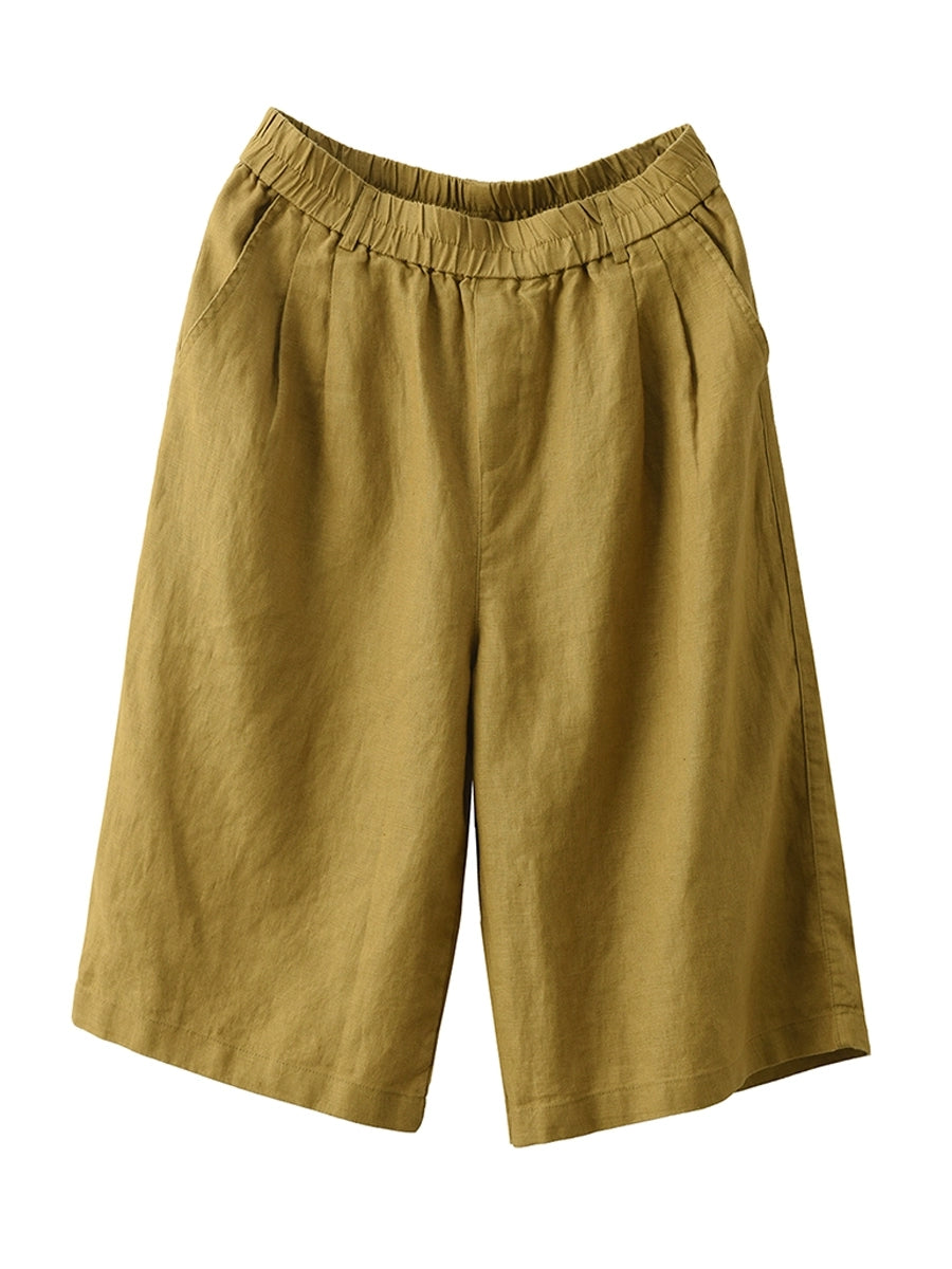 Color Pants Summer 100%Linen Women Pure Straight Fifth