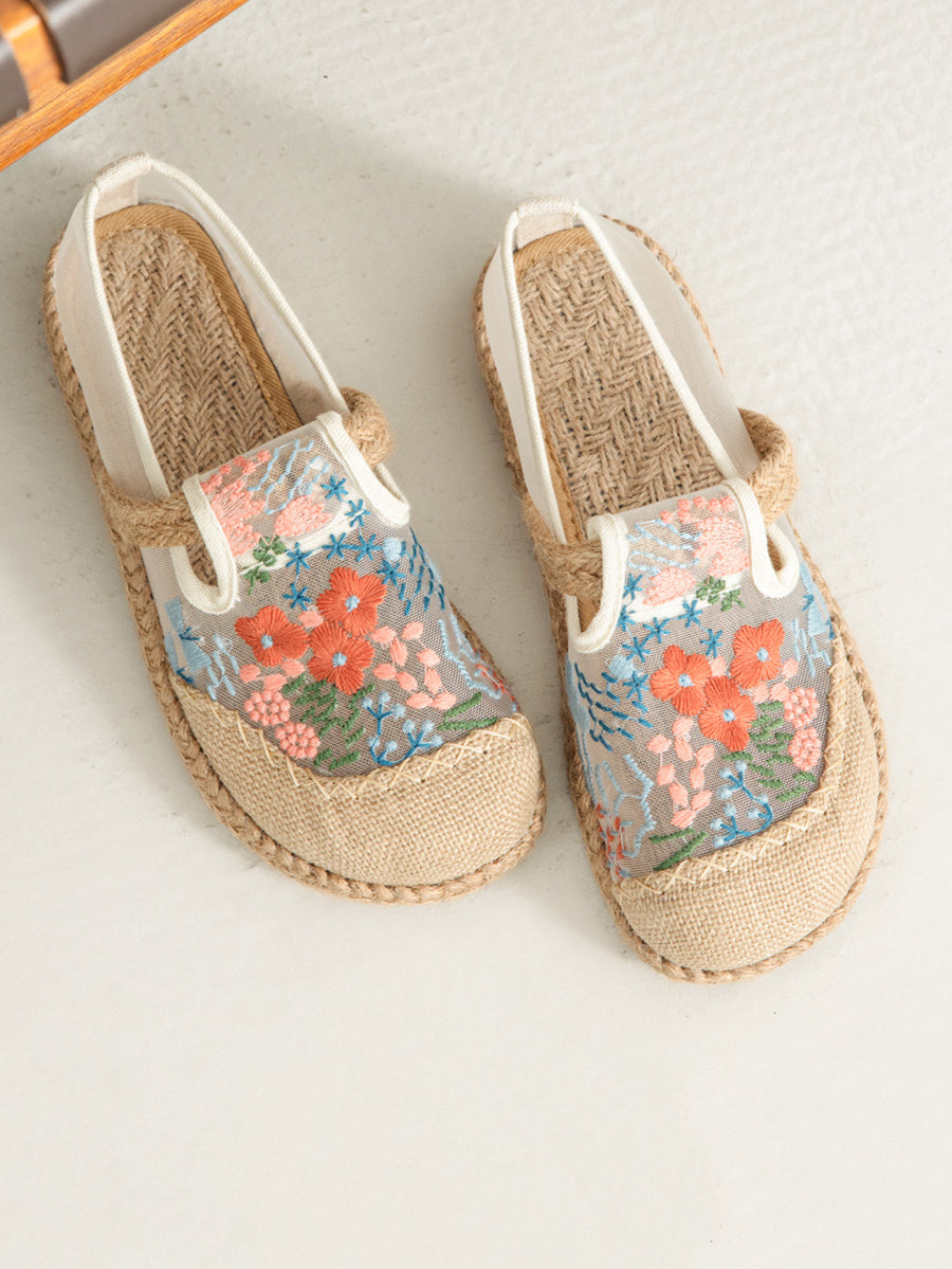 Shoes Ethnic Flower Women Linen Embroidery Summer