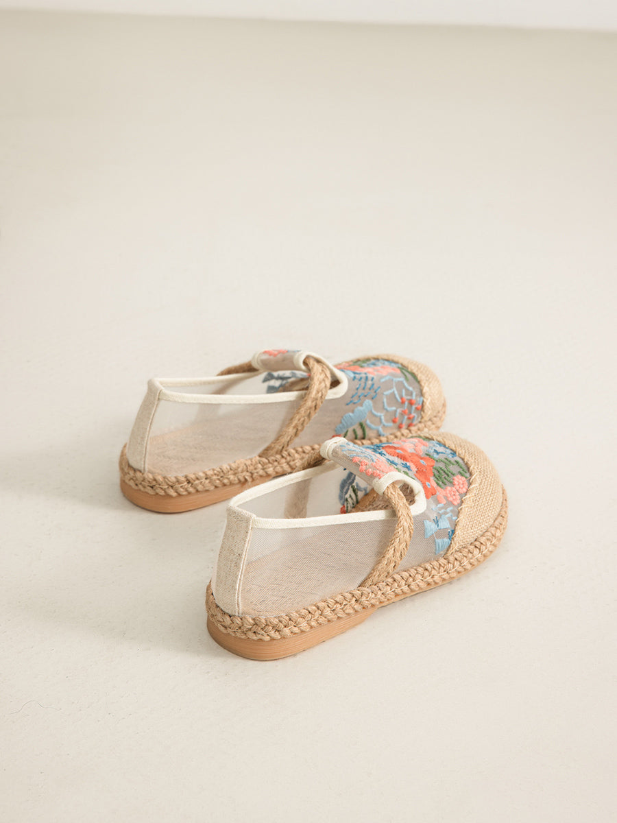 Shoes Ethnic Flower Women Linen Embroidery Summer