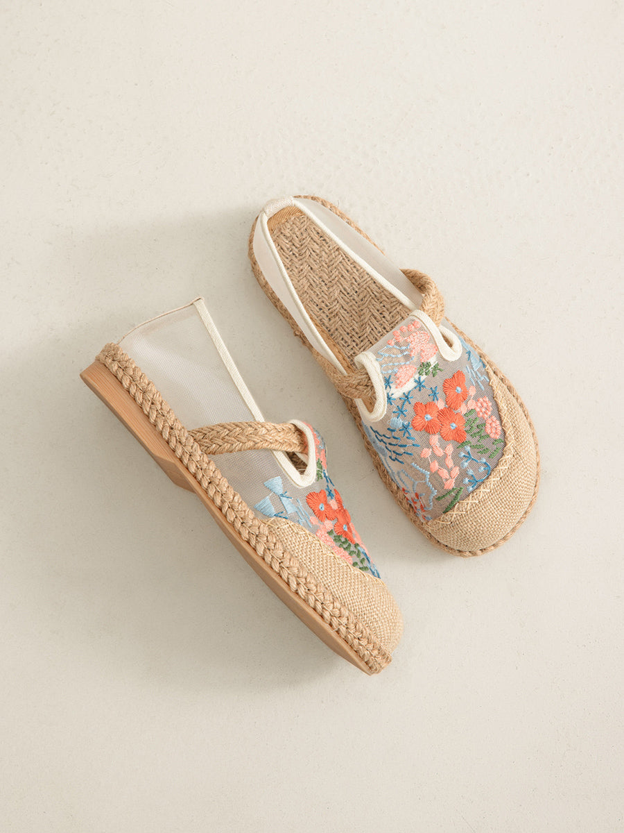 Shoes Ethnic Flower Women Linen Embroidery Summer