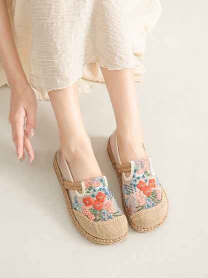 Shoes Ethnic Flower Women Linen Embroidery Summer