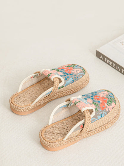 Shoes Ethnic Flower Women Linen Embroidery Summer