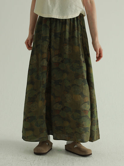 Skirt Summer Lotus Women Leaf Retro Spliced 100%Cotton