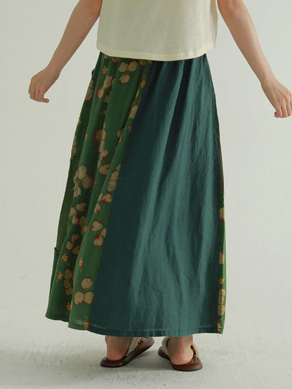 Colorblock Summer Women Skirt Spliced Retro Flower