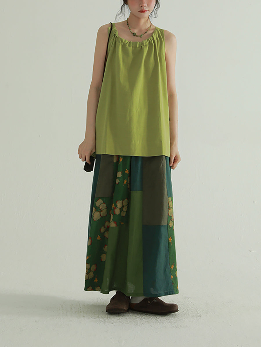 Colorblock Summer Women Skirt Spliced Retro Flower