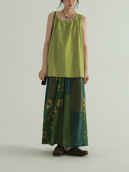 Colorblock Summer Women Skirt Spliced Retro Flower