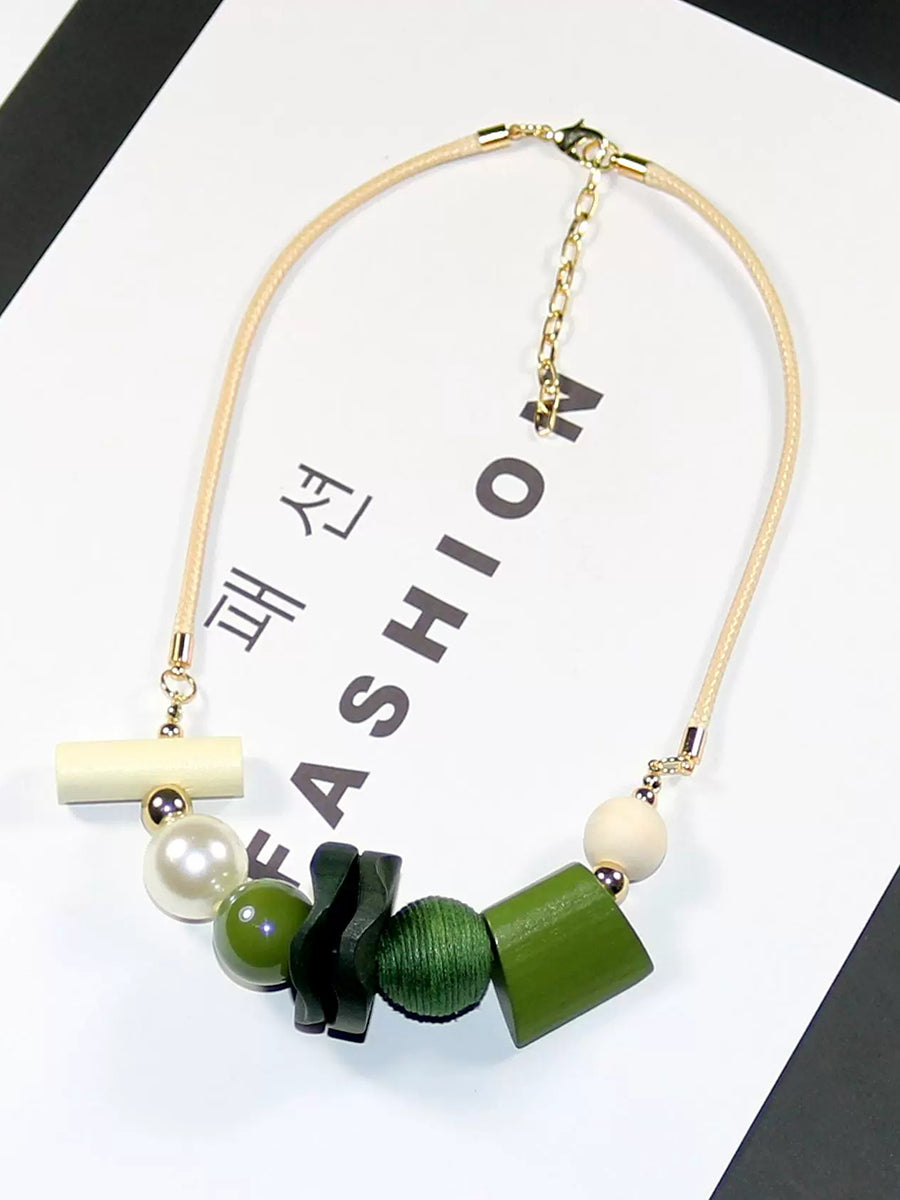 Wooden Pandent Women Geometric Artsy Necklace