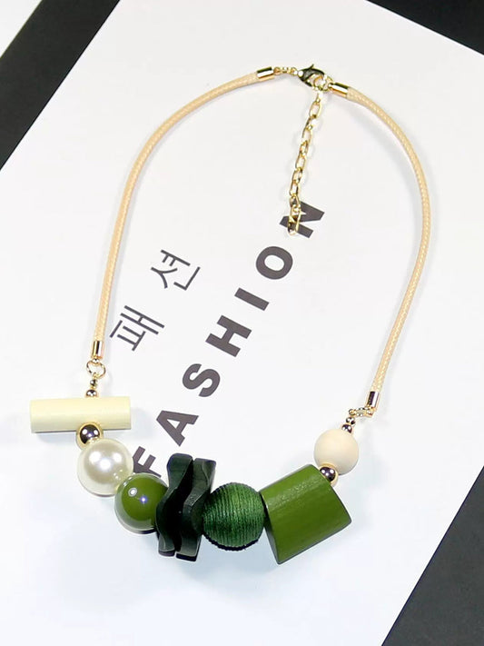 Wooden Pandent Women Geometric Artsy Necklace