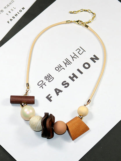 Wooden Pandent Women Geometric Artsy Necklace