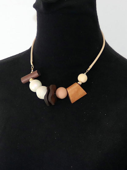 Wooden Pandent Women Geometric Artsy Necklace