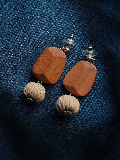 Ball Straw Women Wooden Earrings Weave Bohemia