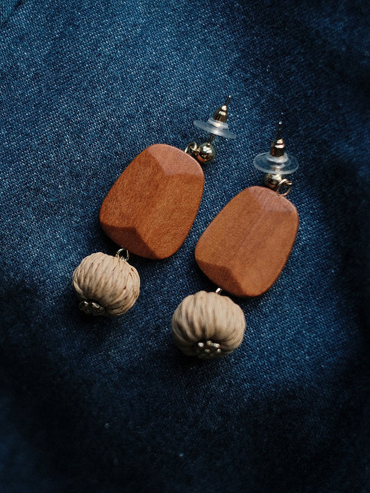 Ball Straw Women Wooden Earrings Weave Bohemia