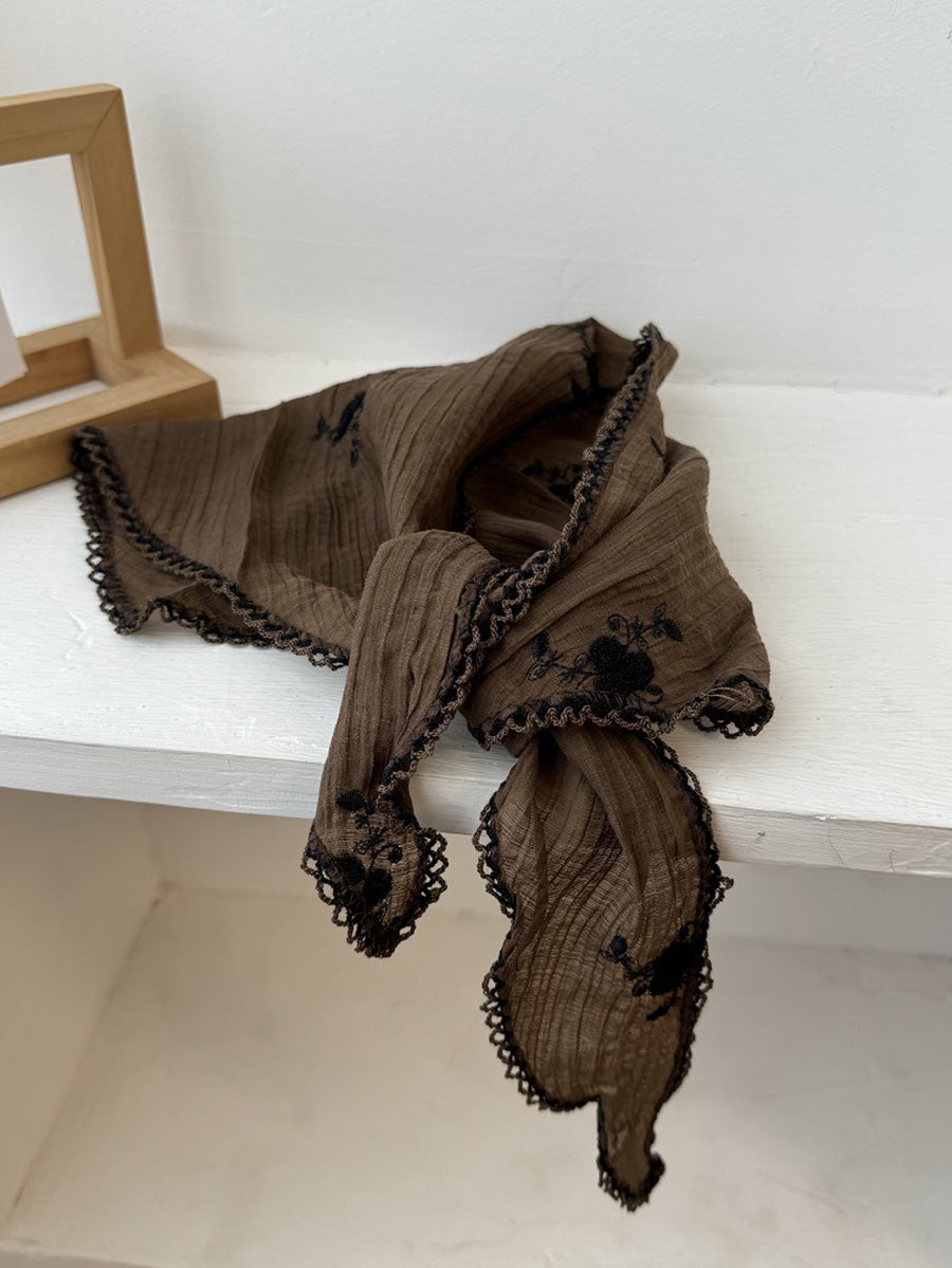 Women Embroidery Triangle Artsy Scarf Flower