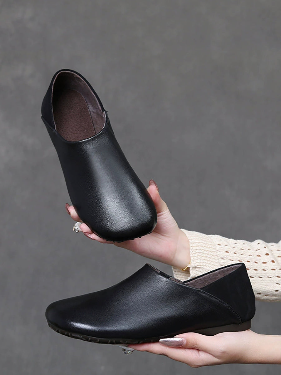 Spliced Leather Flat Soft Women Vintage Shoes