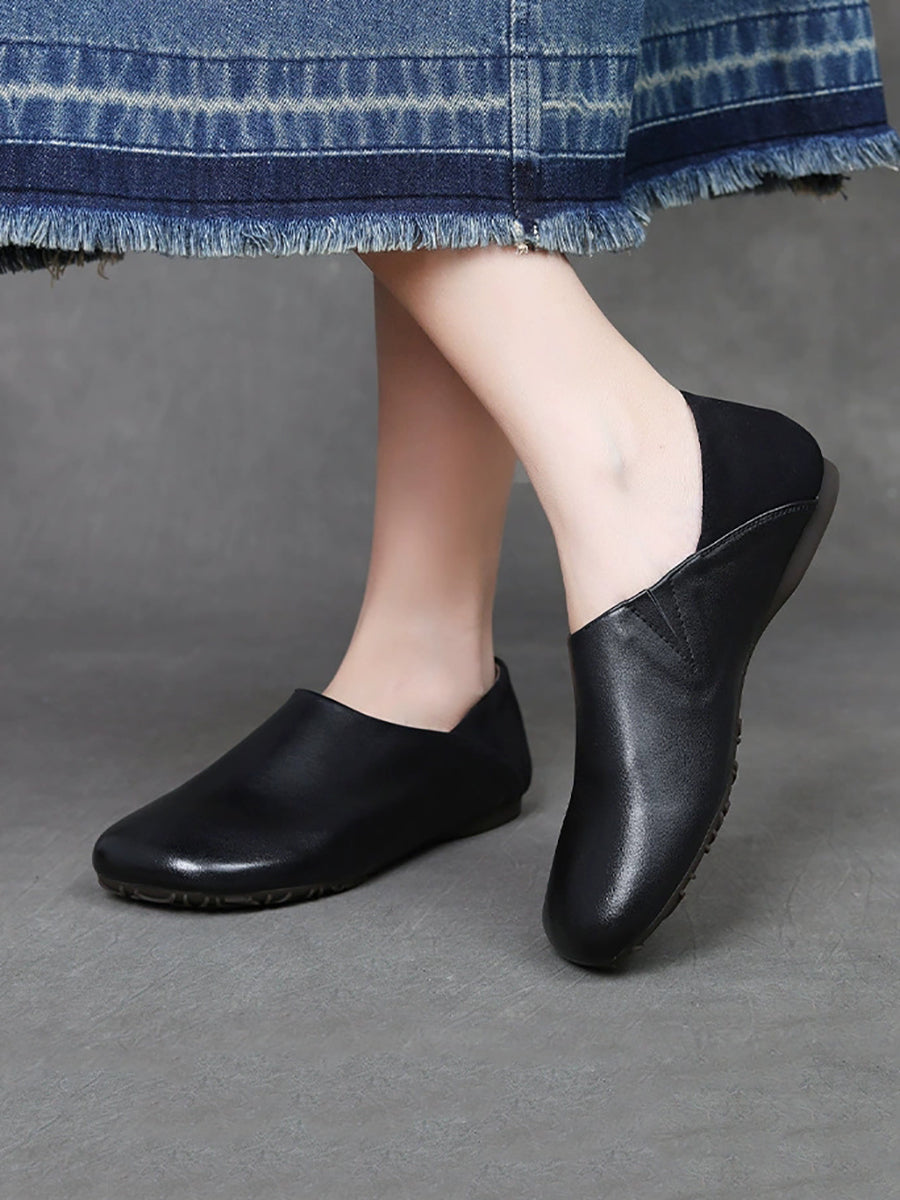 Spliced Leather Flat Soft Women Vintage Shoes